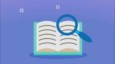 school book with magnifying glass animation , 4k video animated