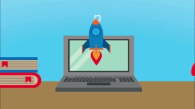 Laptop animasyonlu okul kitapları, 4k video animasyonu