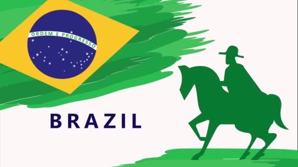 Brazil Independence Lettering Horse Video Animated — ストック動画
