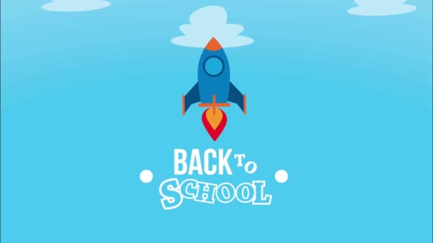 Back School Lettering Rocket Animation Video Animated — Wideo stockowe