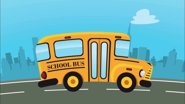 Назад Шкільного Автобуса Дорожній Анімації Відео Анімовані — стокове відео