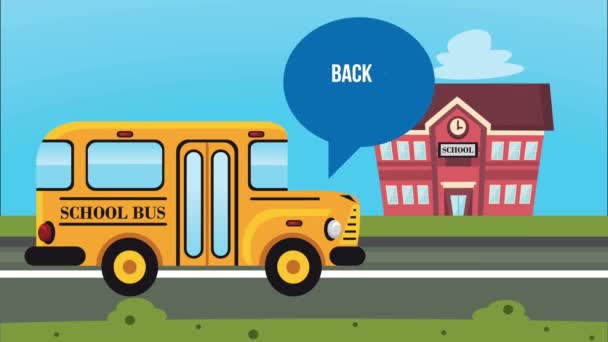 Повернутися Шкільного Написання Автобусною Анімацією Відео Анімовані — стокове відео