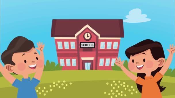 Back School Students Couple Video Animated — Vídeo de Stock