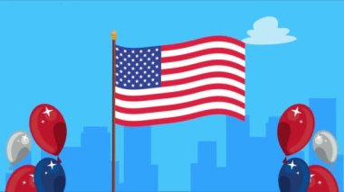 ABD bayrağı ve balonlarla kutlaması helyum, 4k video animasyonu