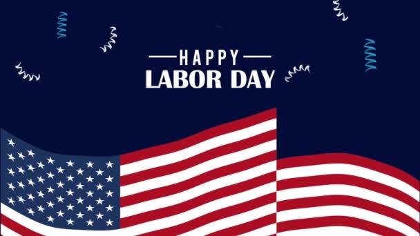 Happy Labor Day Lettering Flag Video Animated — Αρχείο Βίντεο