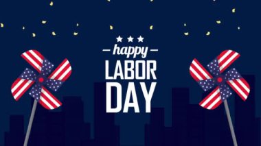 Hava oyuncakları ve 4k video animasyonlu İşçi Gününüz kutlu olsun.