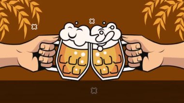 beer jars with barley ears , 4k video animated