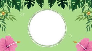 flowers and leafs circular frame , 4k video animated
