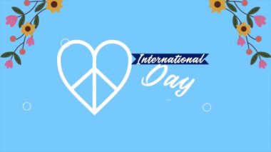 Uluslararası barış günü kalp sembolü ile birlikte, 4k video animasyonu