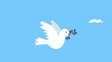 peace dove flying with branch animation ,4k video animated
