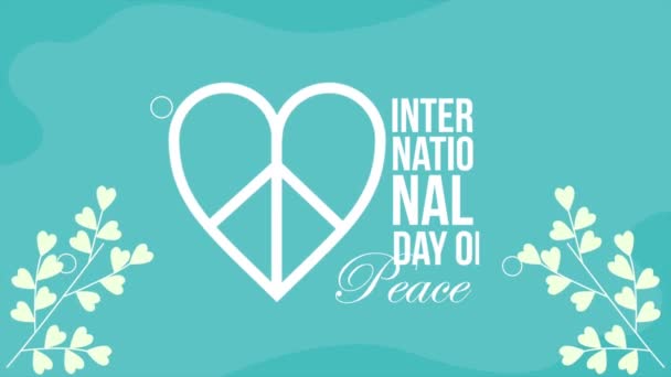 International Day Peace Lettering Heart Symbol Video Animated — Stockvideo