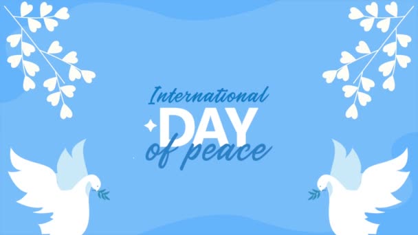 International Day Peace Lettering Doves Video Animated — Stockvideo