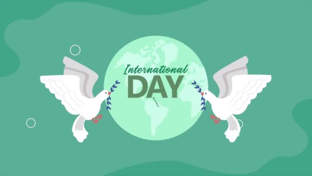 International Day Peace Lettering Earth Planet Video Animated — Stok video