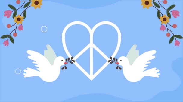 Peace Heart Symbol Doves Video Animated — Vídeo de stock