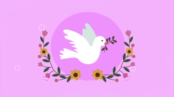 Peace Dove Floral Wreath Animation Video Animated — Stockvideo