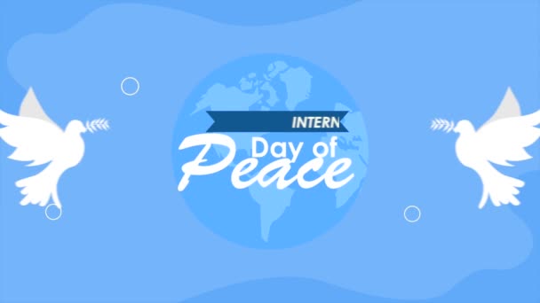 International Day Peace Lettering Doves Video Animated — Stockvideo