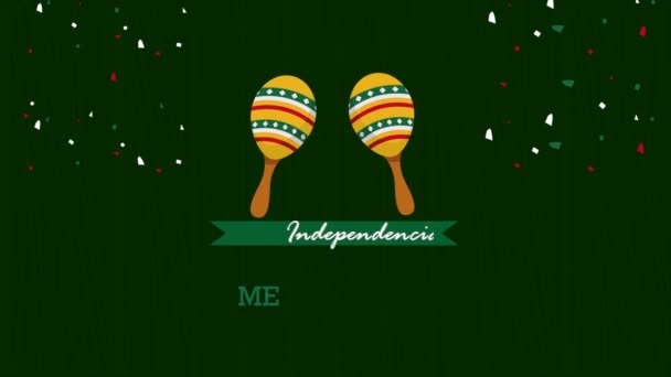 Independencia Mexico Lettering Maracas Video Animated — Vídeos de Stock
