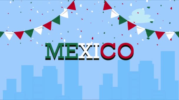 Mexico Lettering Celebration Animation Garlands Video Animated — Vídeo de stock