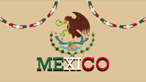 Mexico Lettering Celebration Animation Coat Arms Video Animated — Stock Video