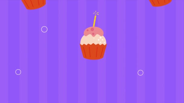 Happy Birthday Animation Cupcakes Pattern Video Animated — Video Stock