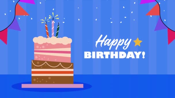 Happy Birthday Lettering Animation Cake Video Animated — Vídeos de Stock
