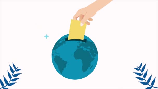 Voter Hand Insert Vote Earth Planet Video Animated — Stockvideo