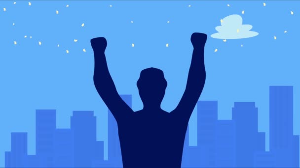 Silhouette Man Celebrating City Video Animated — Stockvideo