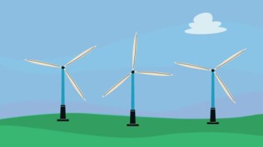 Yel değirmenleri türbinler ekoloji enerji animasyonu, 4k video animasyonu