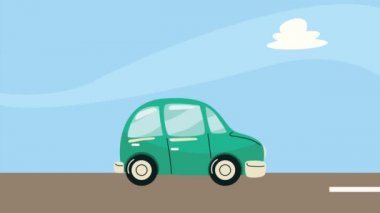 Yolda yeşil araba, 4K video animasyonu