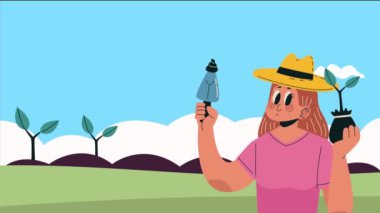 farmer woman with plant animation ,4k video animated