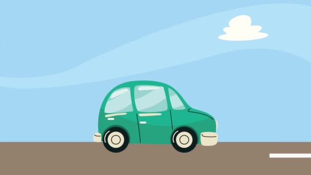 Зелений Автомобіль Дорозі Відео Анімовані — стокове відео