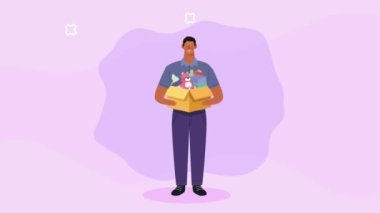 Bağış kutusu olan hayırsever bir adam, 4K video animasyonu