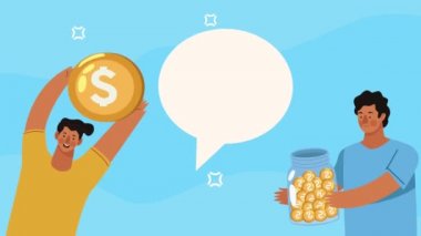 Konuşma balonu olan hayırsever adamlar, 4k video animasyonu