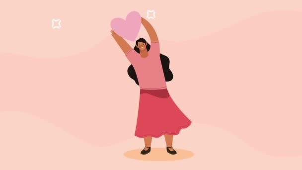 Young Woman Lifting Heart Animation Video Animated — Vídeo de stock