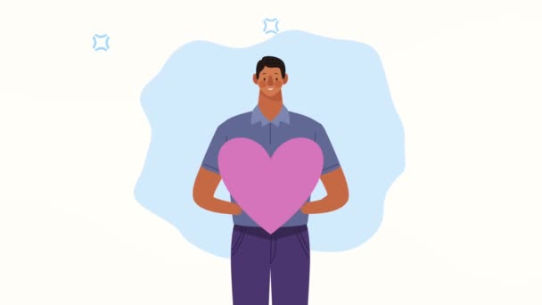 Young Man Carrying Heart Animation Video Animated — Vídeos de Stock