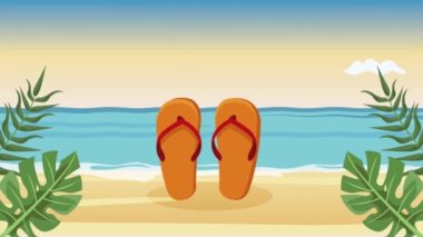 Parmak arası terlikli yaz plajı manzarası, 4k video animasyonu