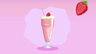 Çilekli tropikal kokteyl animasyonu, 4k video animasyonu