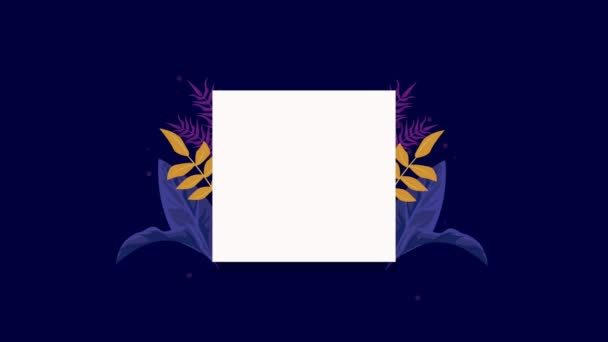 Square Frame Tropical Leafs Video Animated — Vídeos de Stock