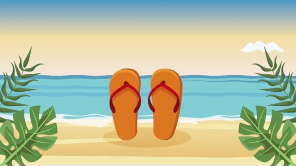 Summer Beach Landscape Flip Flops Video Animated — Wideo stockowe