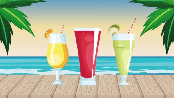 Summer Beach Landscape Cocktails Video Animated — Vídeo de stock