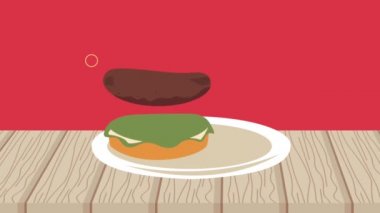 Soslu fast food hamburgeri, 4k video animasyonu.