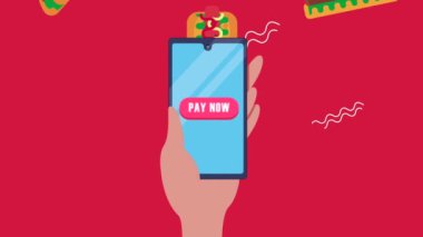 Akıllı telefon animasyonlu fast food şablonu, 4k video animasyonu