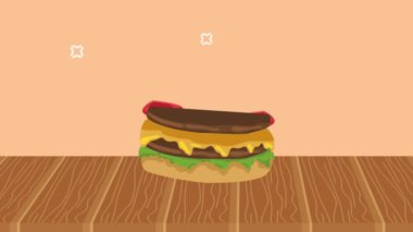 Hamburger ve soda fast food, 4k video animasyon.