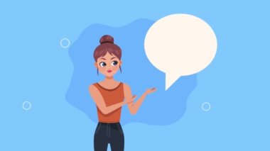 Konuşma balonu olan genç bir kadın, 4k video animasyonu