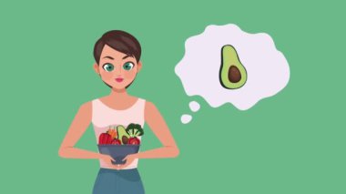 vegetables and lady animation icon, 4k video animated