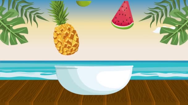 Meyve Sahneli Yaz Plajı Manzarası Video Animasyonu — Stok video