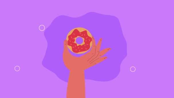 Fast Food Sweet Donut Animation Video Animated — стоковое видео