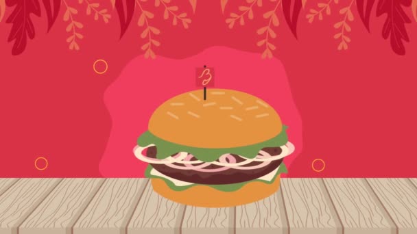Fast Food Hamburger Köstliche Animation Video Animiert — Stockvideo