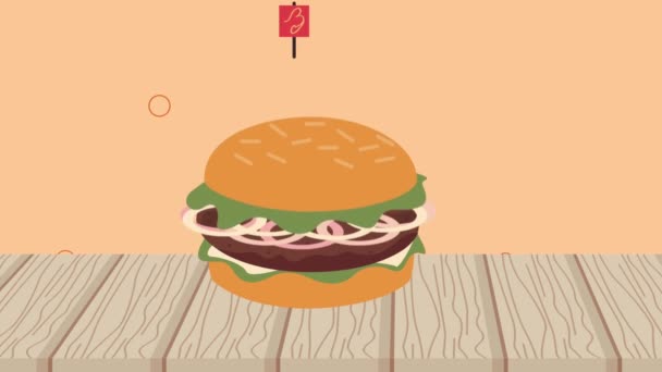 Fast Food Hamburger Delicious Animation Video Animated — стоковое видео