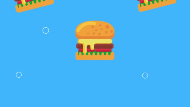 Fast Food Hamburgers Pattern Animation Video Animated — Stok video